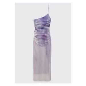 Zara Purple Printed One Shoulder Tulle Dress with Asymmetrical neckline